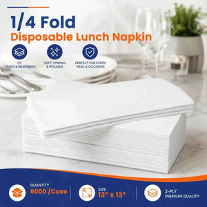 1/4 Fold Disposable Lunch Napkins – White Paper Lunch on Napkins for Restaurants, Takeaway & Events | Soft & Absorbent – 6000/Case | ECOZAT