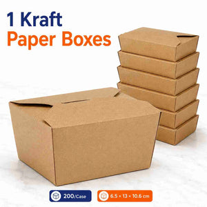 #1 Kraft Paper Boxes – Eco-Friendly Disposable Meal Boxes for Bulk Restaurant Supply (200/Case)