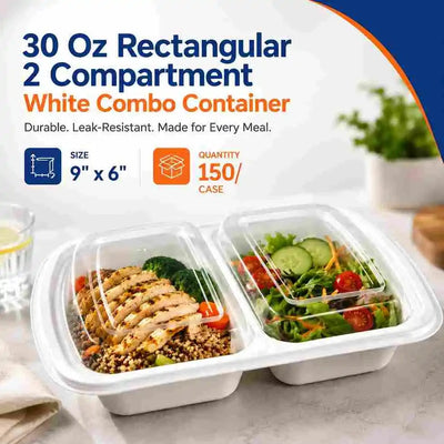 30 oz 2-compartment rectangular meal container