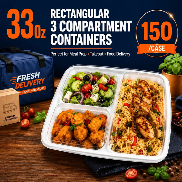 33 Oz 3-Comp Rectangular Combo Container – 150/Case