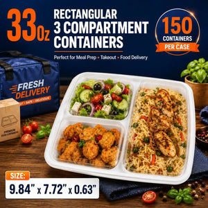 33 oz 3-compartment rectangular combo containers