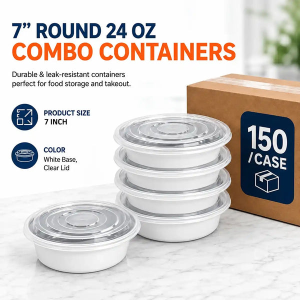 7” Round 24 Oz Combo Containers – Disposable and Reusable Leakproof Fo