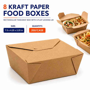 #8 Kraft Paper Food Boxes – Eco-Friendly Disposable Takeaway Boxes for Meals, Snacks & Catering (200/Case)