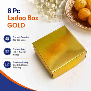 8 Pc  Ladoo Box Gold – Premium Sweet Packaging Boxes for Mithai, Laddus & Dessert Gifting, Wholesale Bulk Supply (250/Case)