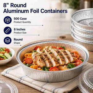 8" round heavy-duty aluminum foil containers