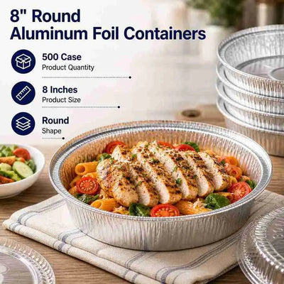 8" round heavy-duty aluminum foil containers