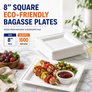 8 Inch Square Bagasse Plate