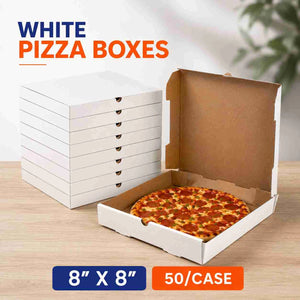 8" x 8" White Pizza Boxes – Disposable Small Pizza Packaging Boxes for Delivery, Restaurants, Wholesale Bulk Supply (50/Case)