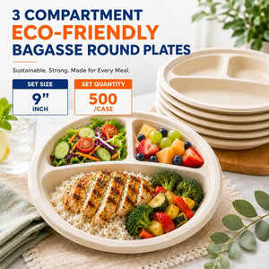 9 Inch 3 Compartment Bagasse Plate