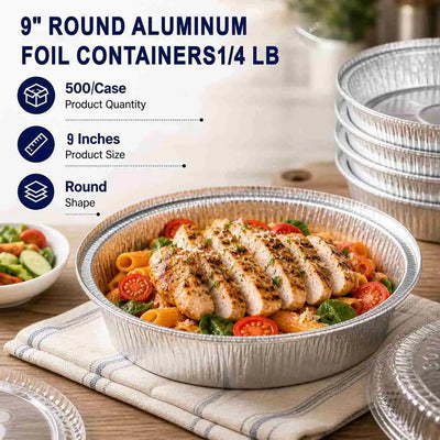 9-inch round heavy-duty aluminum foil containers
