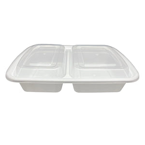 white plastic food container with two divided sections