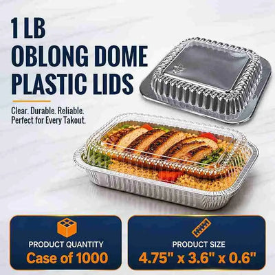 Dome plastic lid for 1 lb foil container