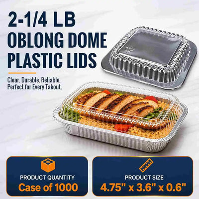 Dome plastic lid for 2-1/4 lb oblong containers