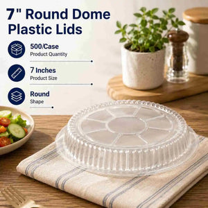 Dome plastic lid for 7-inch foil containers