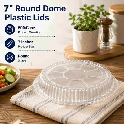 Dome plastic lid for 7-inch foil containers