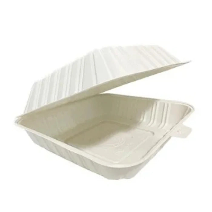 white rectangular clamshell food service container