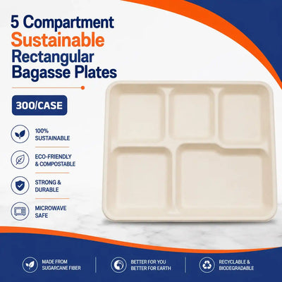 5 Compartment Bagasse Plate