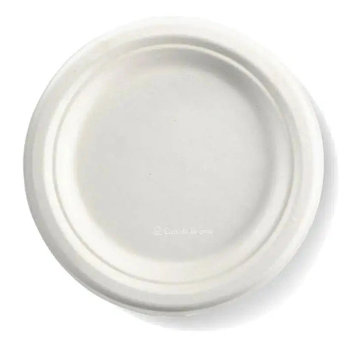 light beige round bagasse plate
