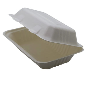 beige bagasse clamshell food box