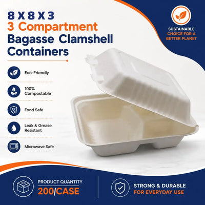 3 Compartment Bagasse Container