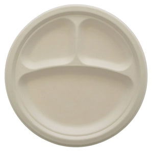 9" 3 Compartment  Round Bagasse Plate 500/Case