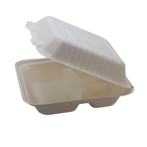ECOZOE - 9*9*3 3 Compartment Bagasse Clamshell Containers, 200/Case