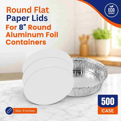 Flat paper lid for 8-inch foil containers