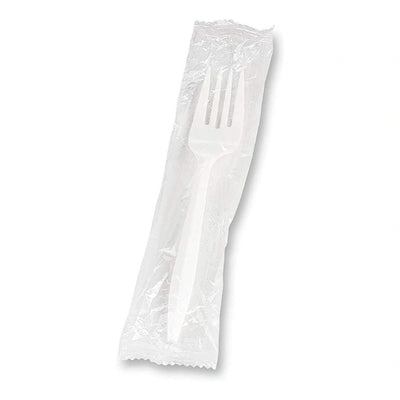 OZAT - Plastic Fork, Heavy Duty, White, Individually Wrapped, 1000/Case