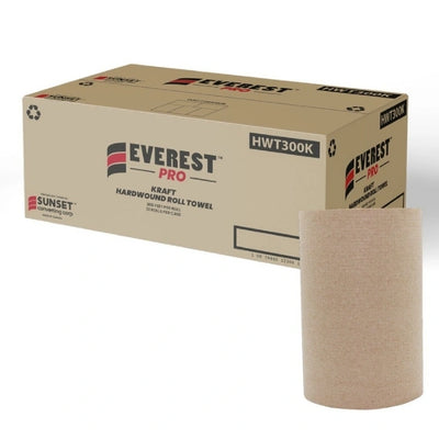Kraft Paper Hand Towel Rolls – Disposable Hand Towels for Dispensers, Restrooms & Kitchens | Recycled Absorbent Roll Towels – 300' x 12 Rolls/Case | EVEREST PRO