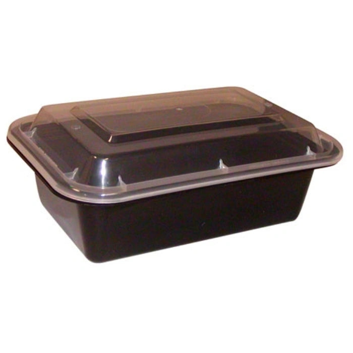 black rectangular plastic meal container