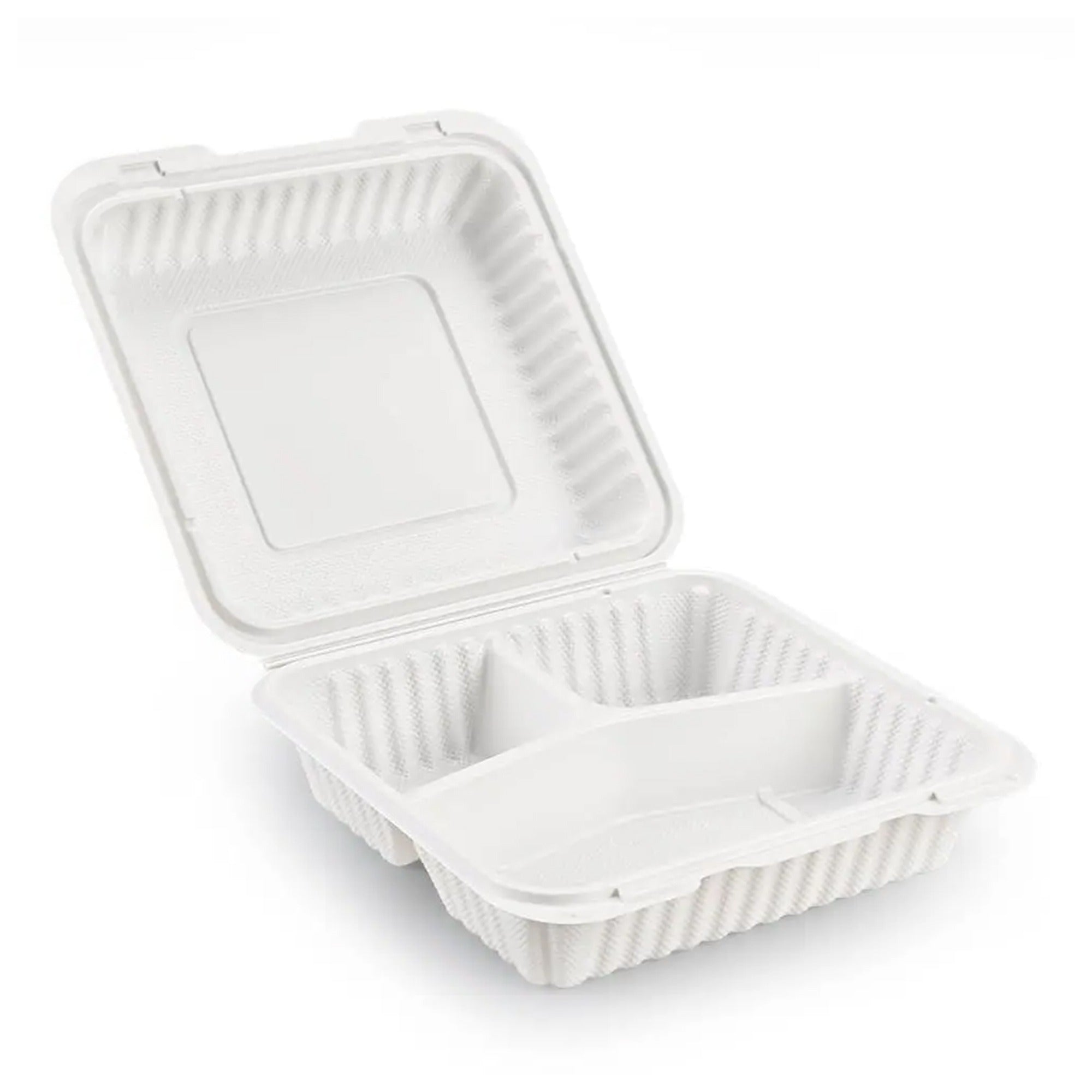 9x9x3 3-Compartment MFPP Clamshell Container – Microwave-Safe Disposab