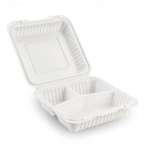 9x9x3 3-Compartment MFPP Clamshell Container – Microwave-Safe Disposable Takeout Food Box, Leak-Resistant Meal Prep Container – 150/Case
