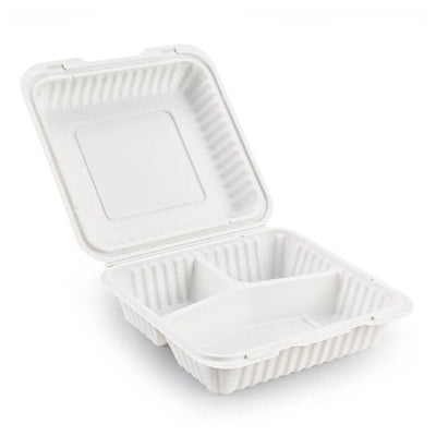 9x9x3 3-Compartment MFPP Clamshell Container – Microwave-Safe Disposable Takeout Food Box, Leak-Resistant Meal Prep Container – 150/Case
