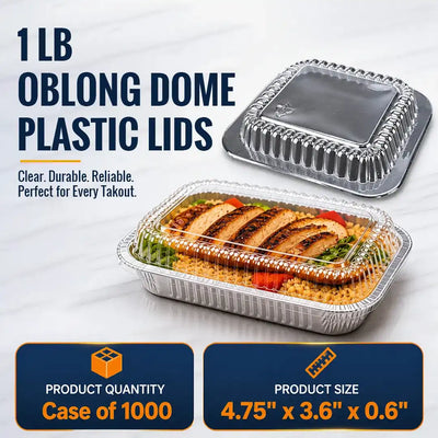 Dome plastic lid for 1 lb foil container