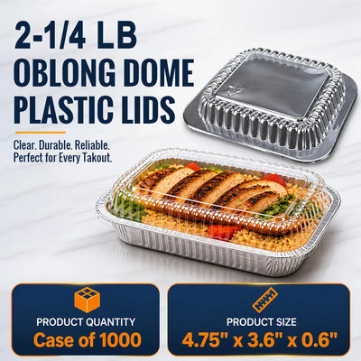 Dome plastic lid for 2-1/4 lb oblong containers