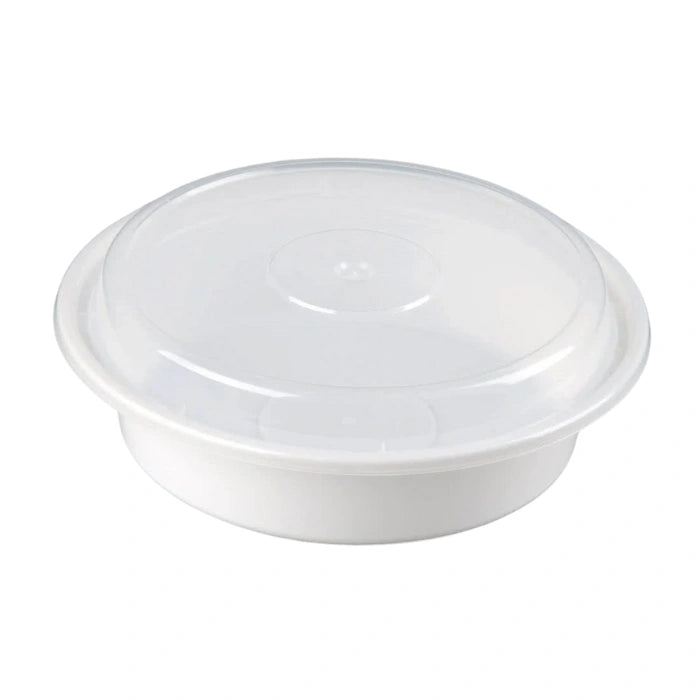 Disposable white round plastic container
