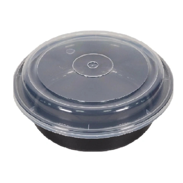 Black round plastic deli container