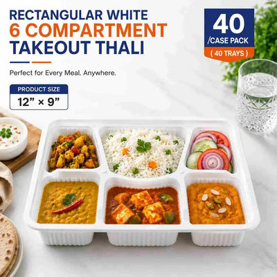 6-compartment heavy-duty takeout thali