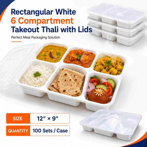 6-compartment takeout thali with lids