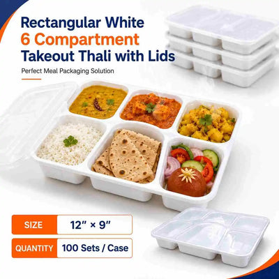 6-compartment takeout thali with lids