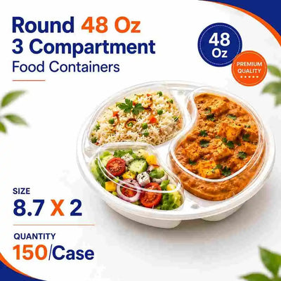 48 oz 3-compartment round combo containers