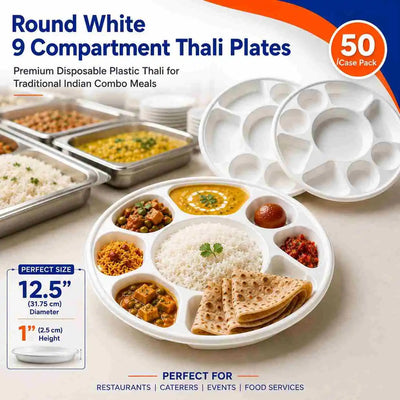 9-compartment round thali containers