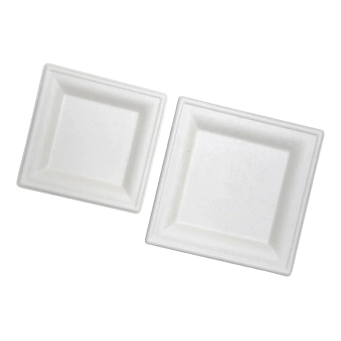 white bagasse square plates for meals