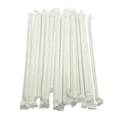 8" Paper Straw, 8mm Dia, White, 250/Box