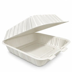 9 x 9 x 3 MFPP Clamshell Takeout 1 Compartment Container – Disposable Food Packaging Box – Durable Microwave-Safe Meal Prep & Delivery Container – 150/Case