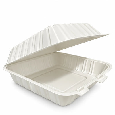 9 x 9 x 3 MFPP Clamshell Takeout 1 Compartment Container – Disposable Food Packaging Box – Durable Microwave-Safe Meal Prep & Delivery Container – 150/Case