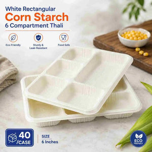 Corn starch 6-compartment thali plate